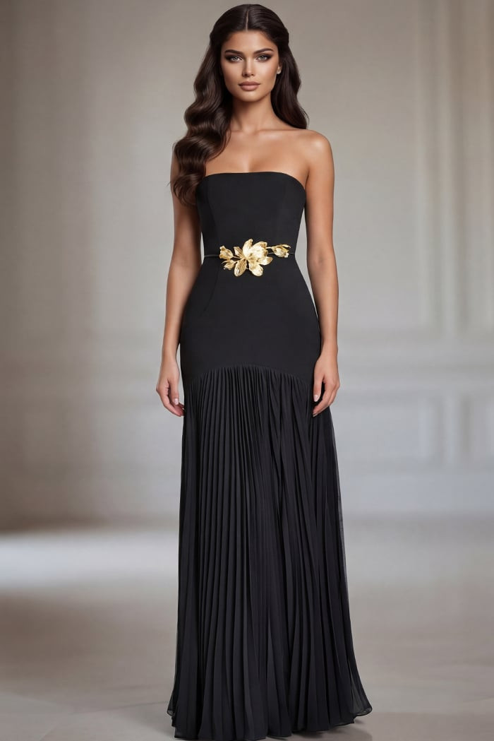 Jovani 47000 Pleated Chiffon Straight Neck Strapless Gown