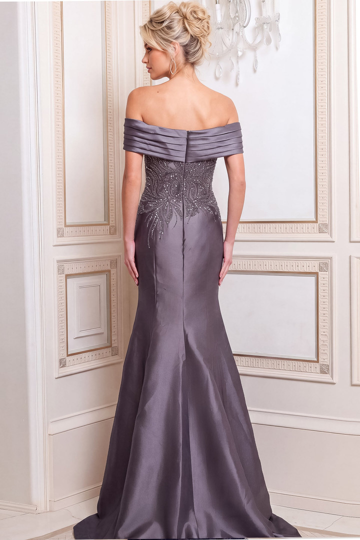 Jovani 52036 Crystal Beaded Off Shoulder Flared Hem Gown