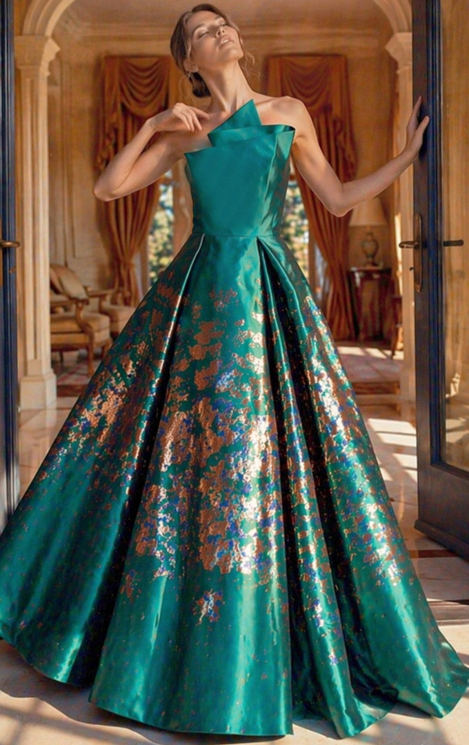 Jovani 49851 Brocade Floral Textured Strapless Ball Gown