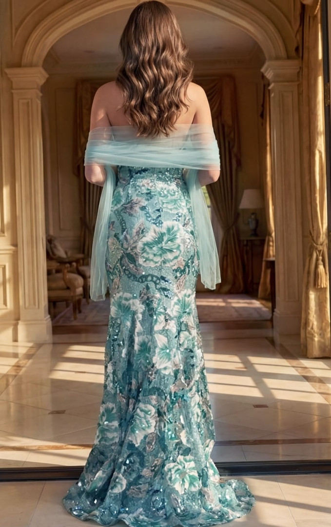 Jovani 49840 Floral Sequin Sweetheart Neck Strapless Gown