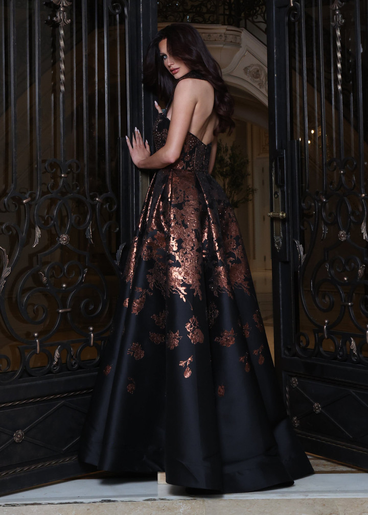 Jovani 47590 Jacquard Floral Brocade Strapless Ball Gown