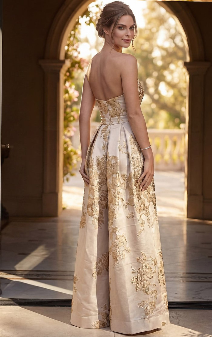 Jovani 46550 Jacquard Floral Brocade Strapless A-Line Gown