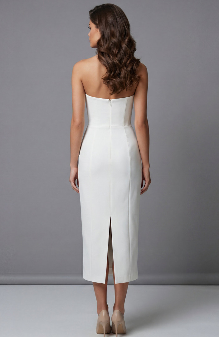Jovani 51635 Crepe Structured Wrap Strapless Midi Dress