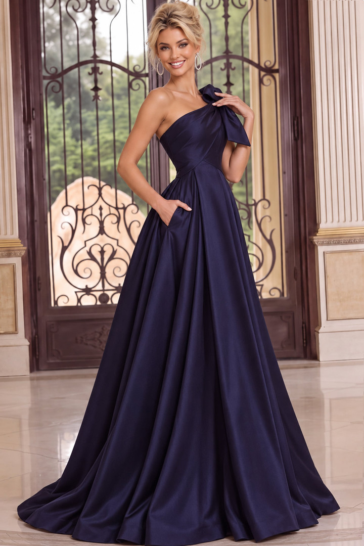 Jovani 49686 Satin Asymmetric One Shoulder Bow Ball Gown