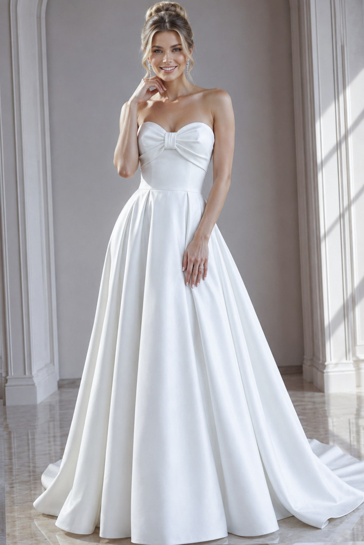 Jovani 50534 Smooth Satin Sweetheart Neck Strapless Bow Gown