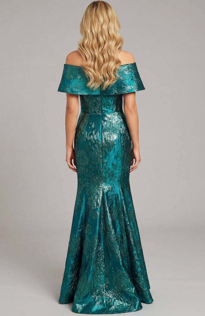 Jovani 44757 Metallic Sequin Off Shoulder Short Sleeves Gown