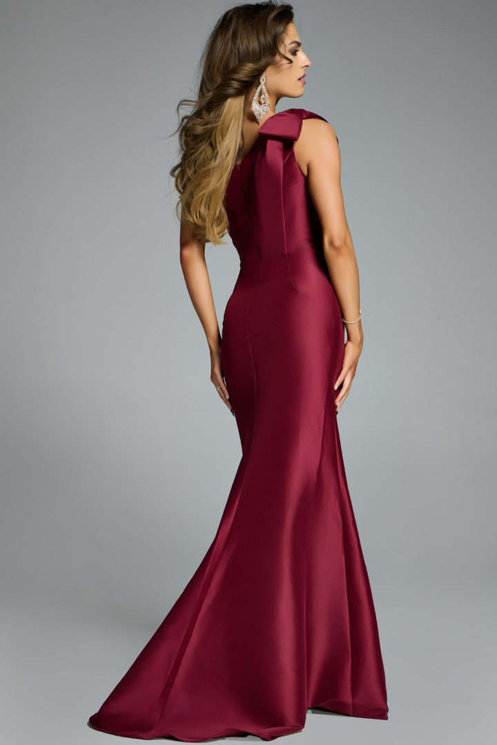 Jovani 43361 Stretch Crepe Asymmetric One Shoulder Bow Gown