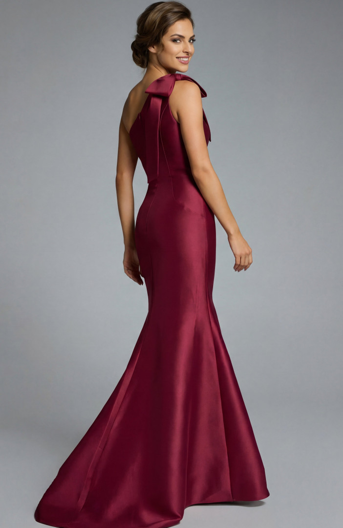 Jovani 43361 Stretch Crepe Asymmetric One Shoulder Bow Gown