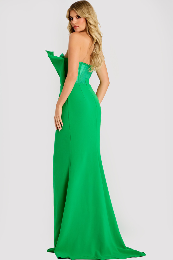 Jovani 48204 Crepe Draped Asymmetric Neck Strapless Gown