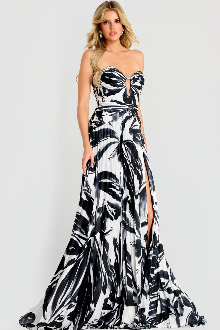 Jovani 45366 Satin Printed Sweetheart Neck Strapless Gown