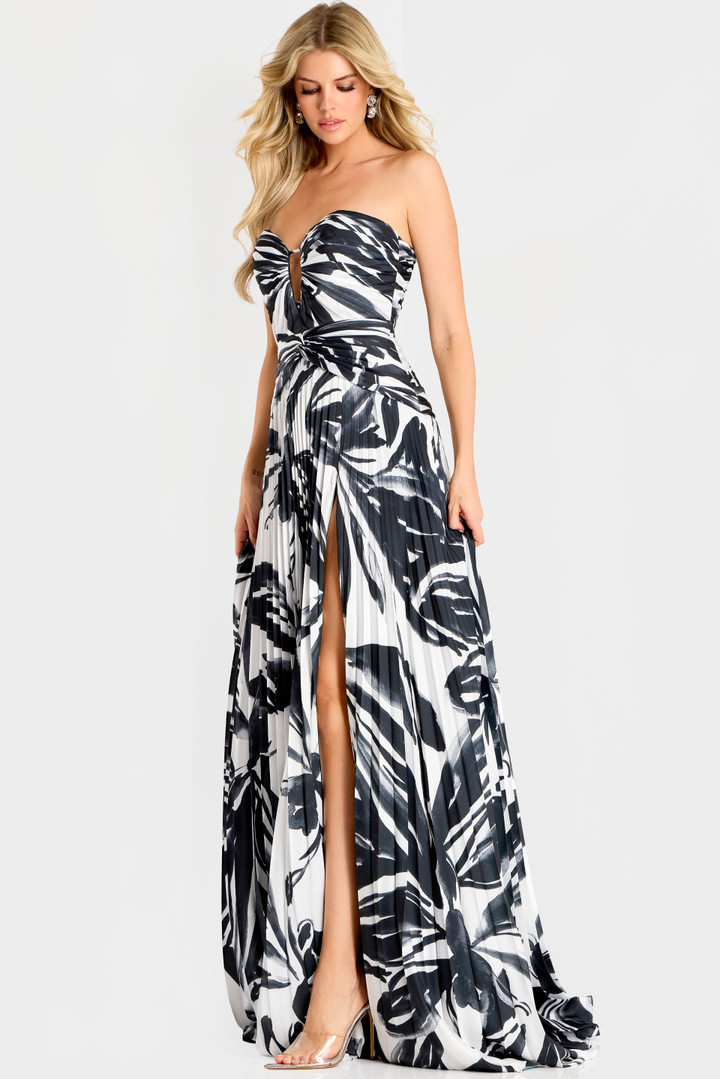 Jovani 45366 Satin Printed Sweetheart Neck Strapless Gown