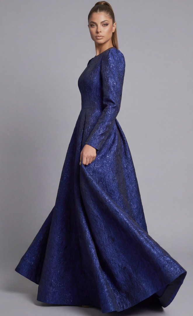 Jovani 45099 Metallic Jacquard High Neck Long Sleeve Gown