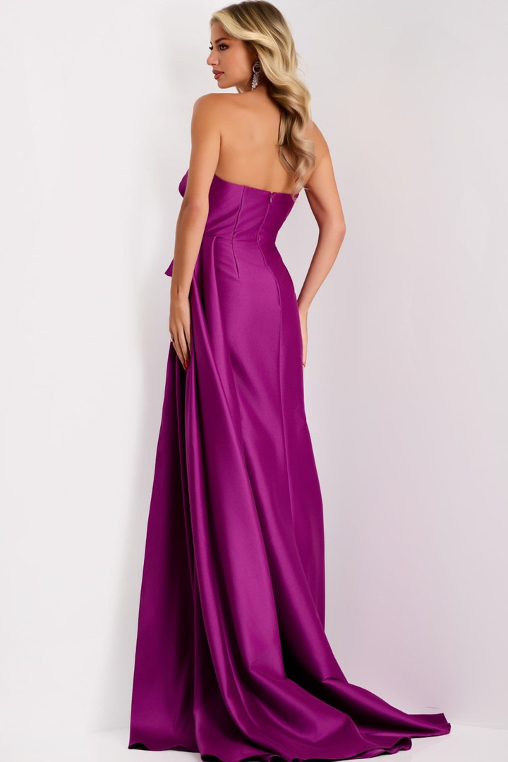 Jovani 44526 Stretch Satin Cascading Ruffled Strapless Gown