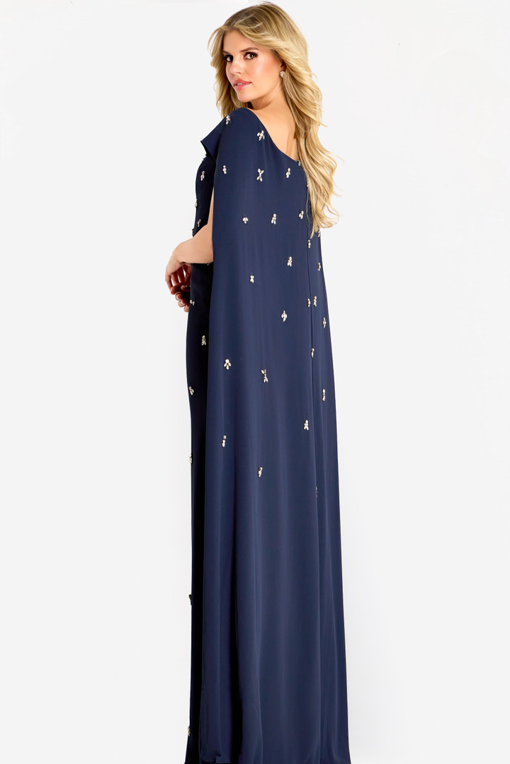 Jovani 44575 Soft Jersey Beaded Square Neck Cape Sleeve Gown