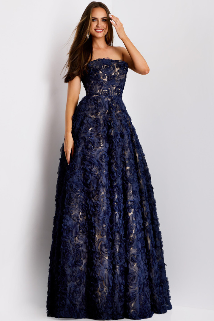 Jovani 41188 3D Floral Embroidered Strapless Ball Gown
