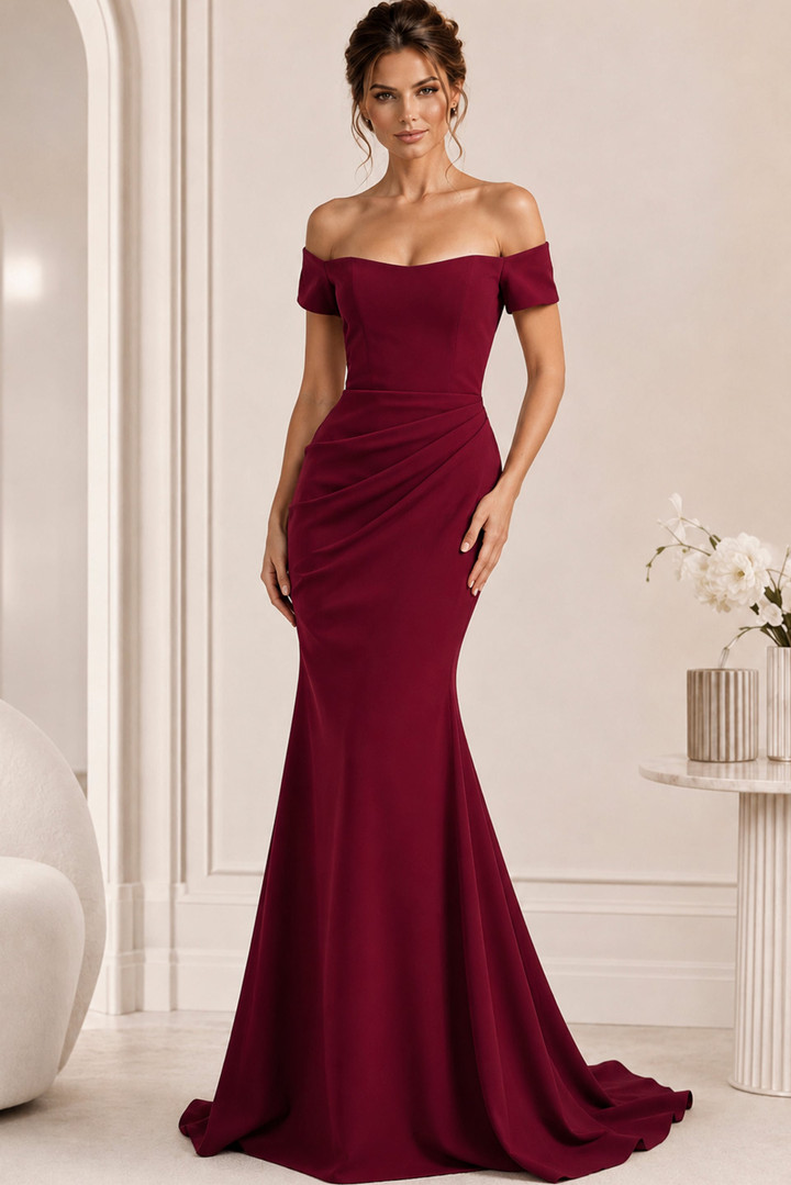 Jovani 43370 Stretch Crepe Off Shoulder Short Sleeves Gown