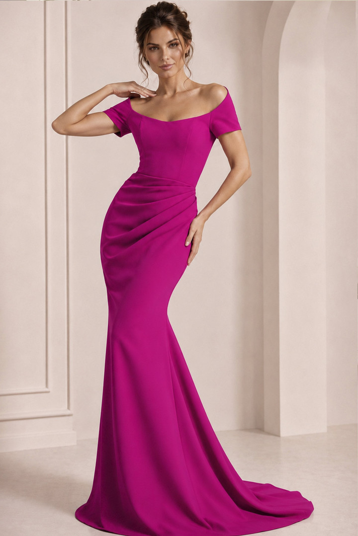 Jovani 43370 Stretch Crepe Off Shoulder Short Sleeves Gown