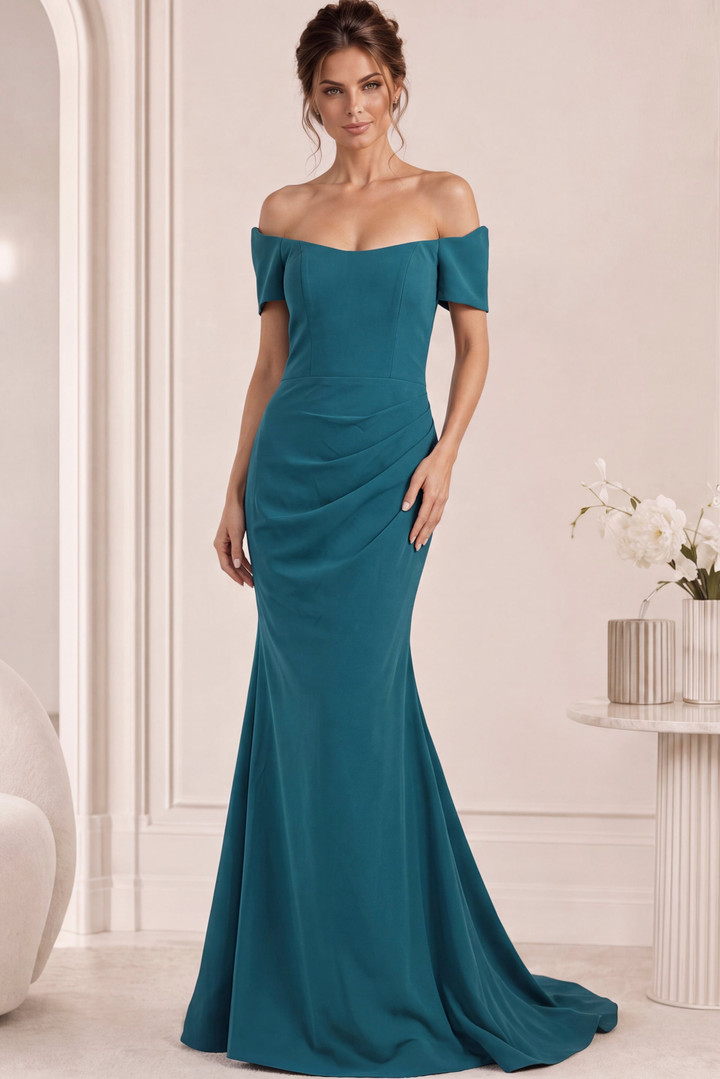 Jovani 43370 Stretch Crepe Off Shoulder Short Sleeves Gown