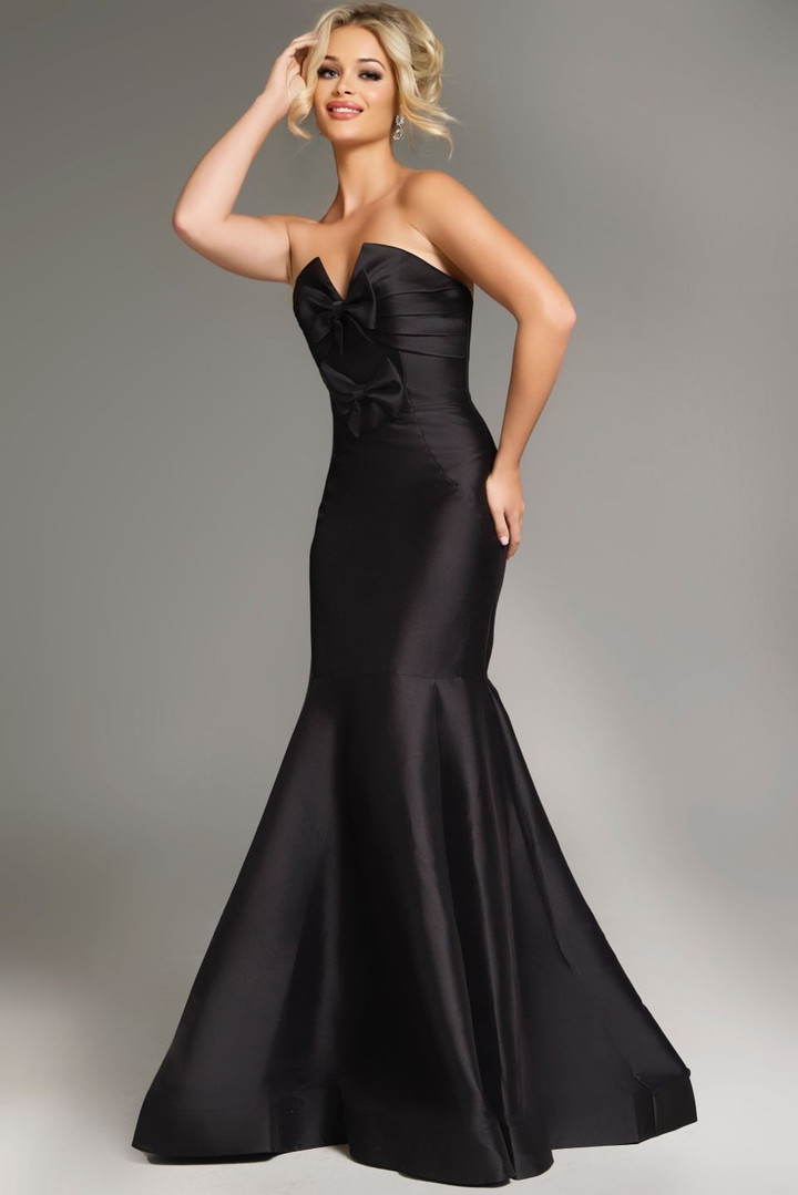 Jovani 39872 Satin Sweetheart Neck Strapless Bow Ruched Gown