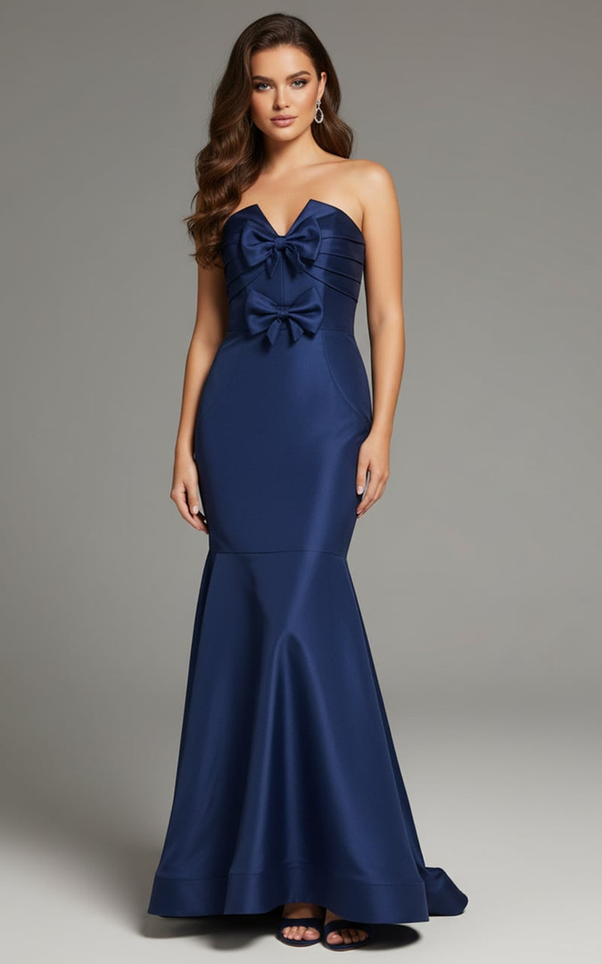 Jovani 39872 Satin Sweetheart Neck Strapless Bow Ruched Gown
