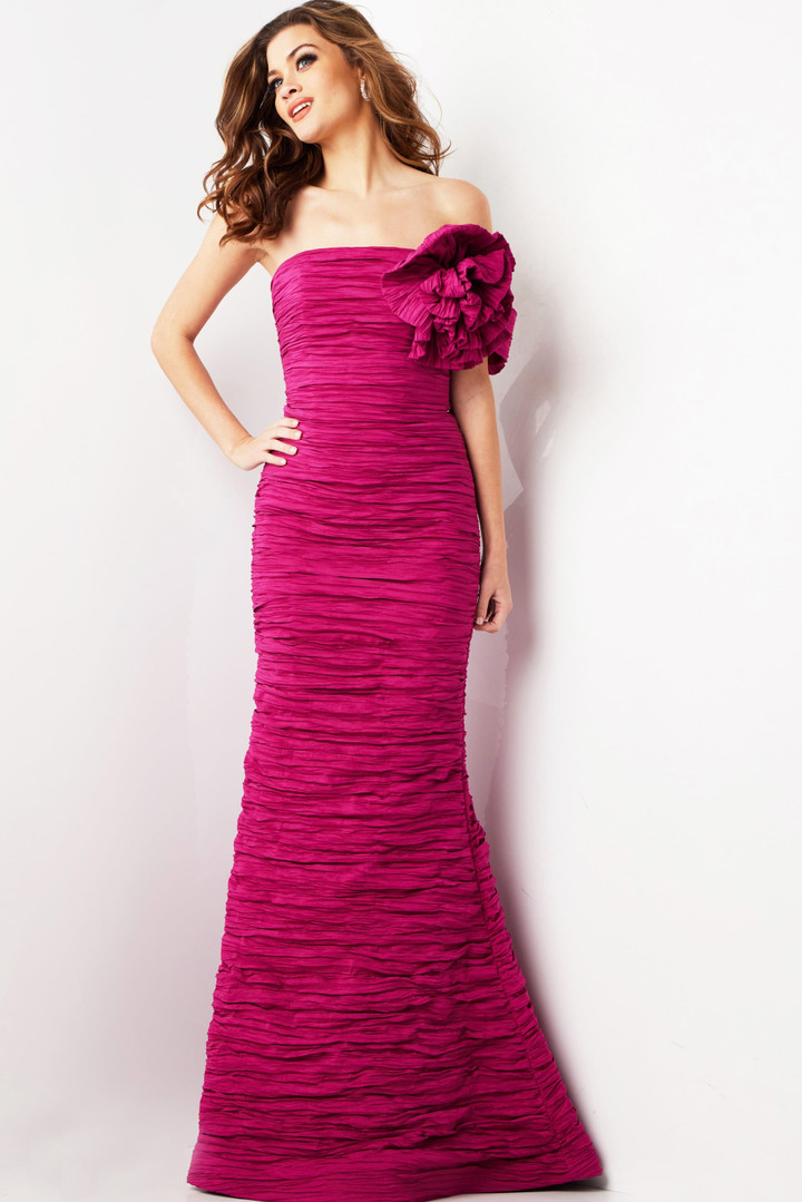 Jovani 38947 Ruched Tulle Off Shoulder Crinkle Fitted Gown