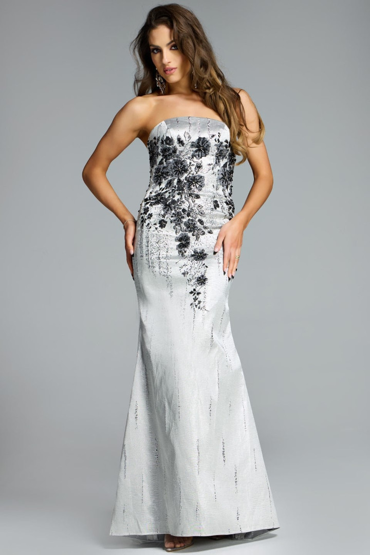 Jovani 40166 Floral Embellishments Elegant Strapless Gown