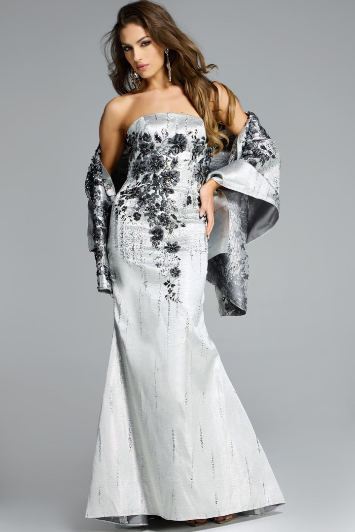 Jovani 40166 Floral Embellishments Elegant Strapless Gown