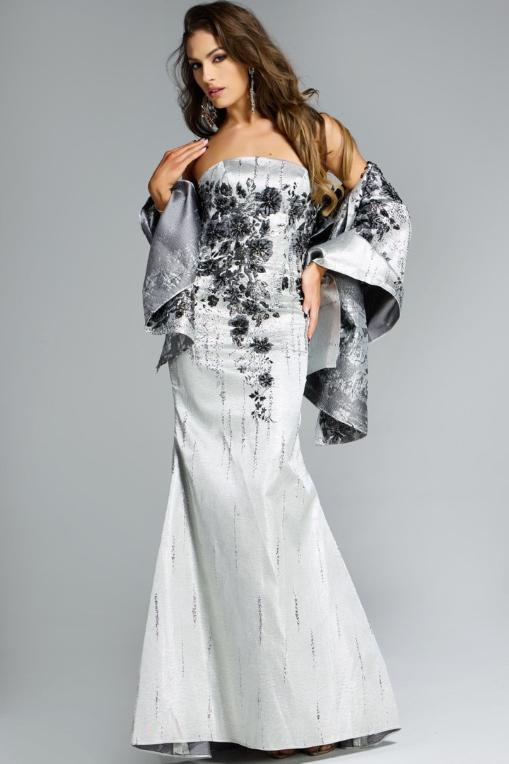 Jovani 40166 Floral Embellishments Elegant Strapless Gown