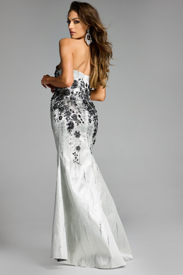 Jovani 40166 Floral Embellishments Elegant Strapless Gown