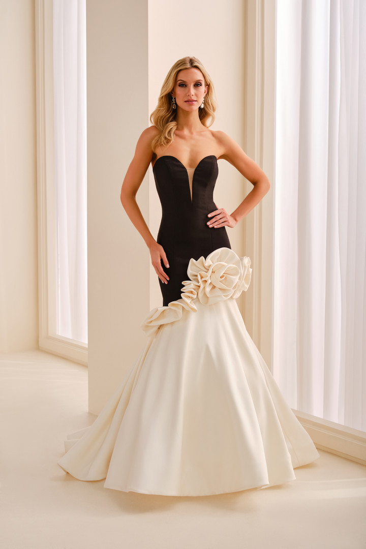 Ivonne D ID2209 Pique Sweetheart Neck Ruffle Strapless Dress
