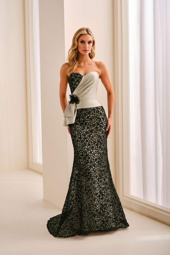 Ivonne D ID2201 Mikado Embroidered Tulle Strapless Dress