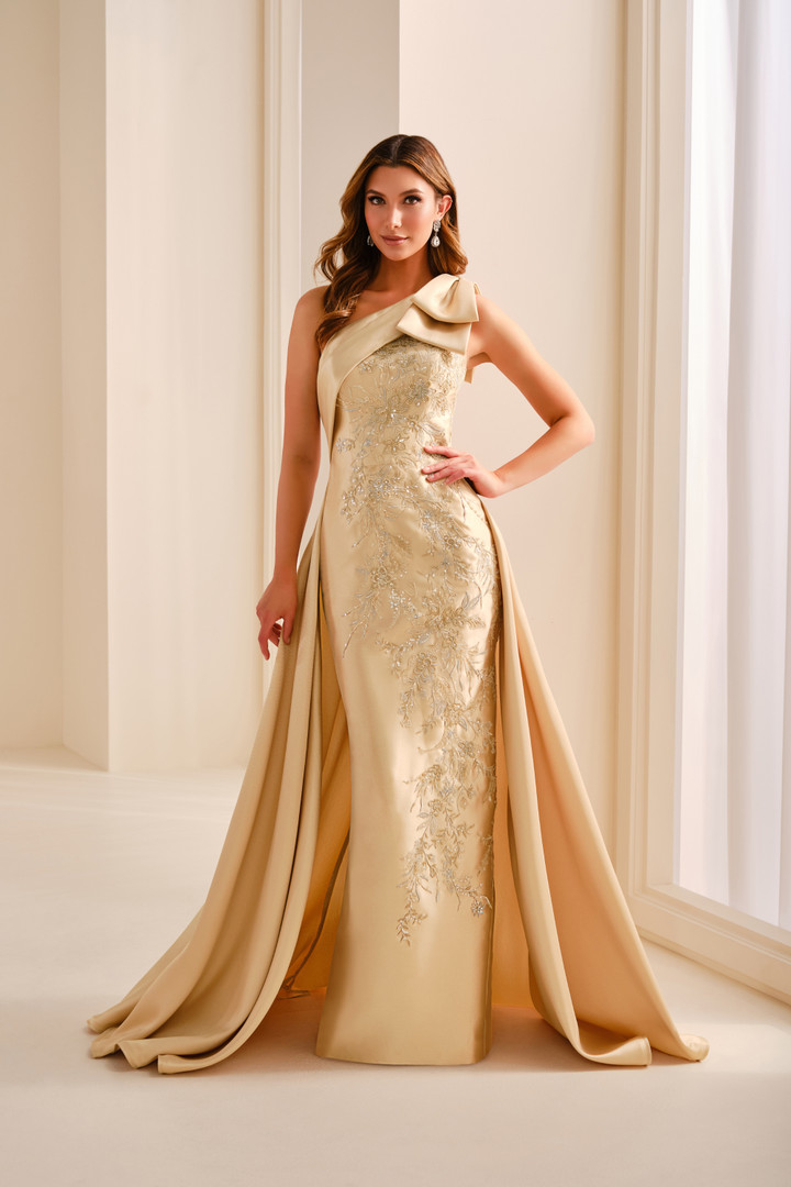 Ivonne D ID2207 Mikado Lace One Shoulder Overskirt Dress