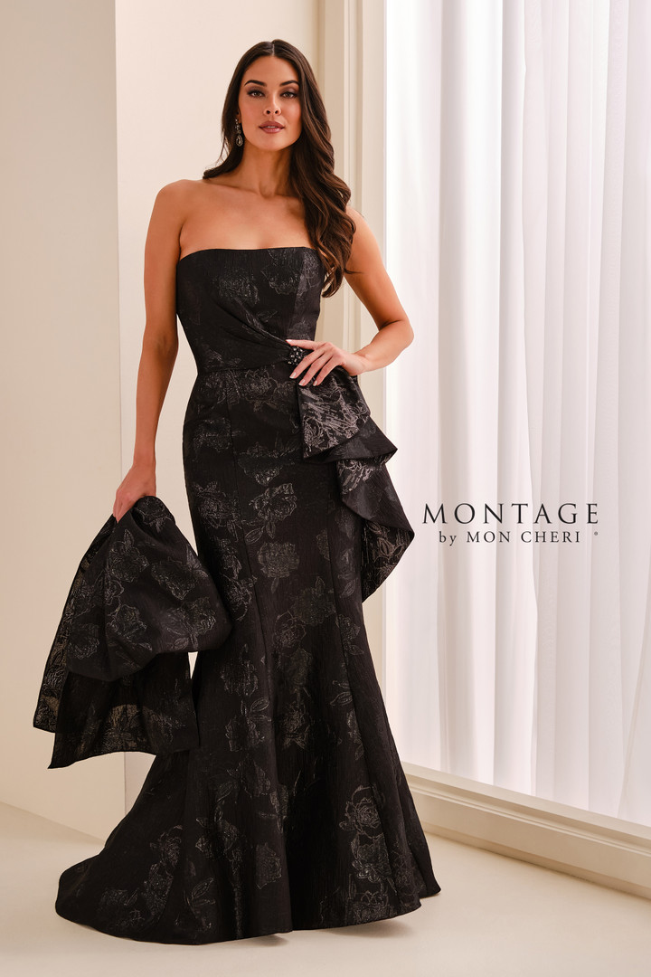 Montage by Mon Cheri M3214 Brocade Satin Lace Strapless Gown