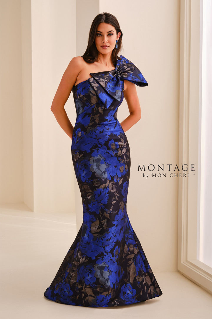 Montage by Mon Cheri M3216 Satin Jacquard One Shoulder Gown