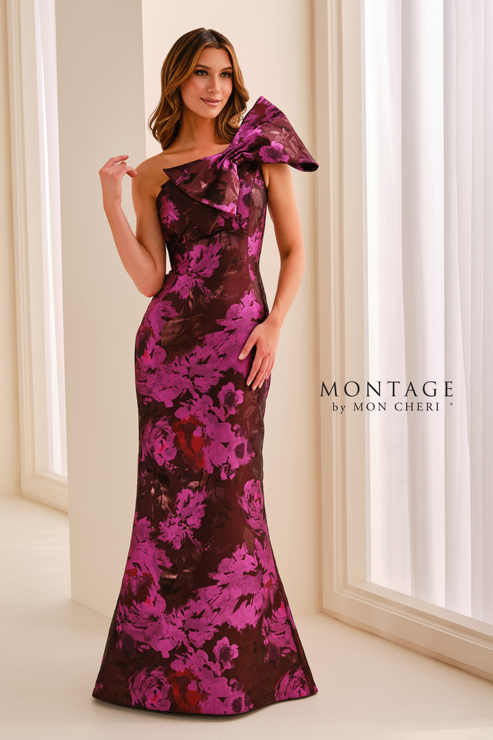 Montage by Mon Cheri M3216 Satin Jacquard One Shoulder Gown