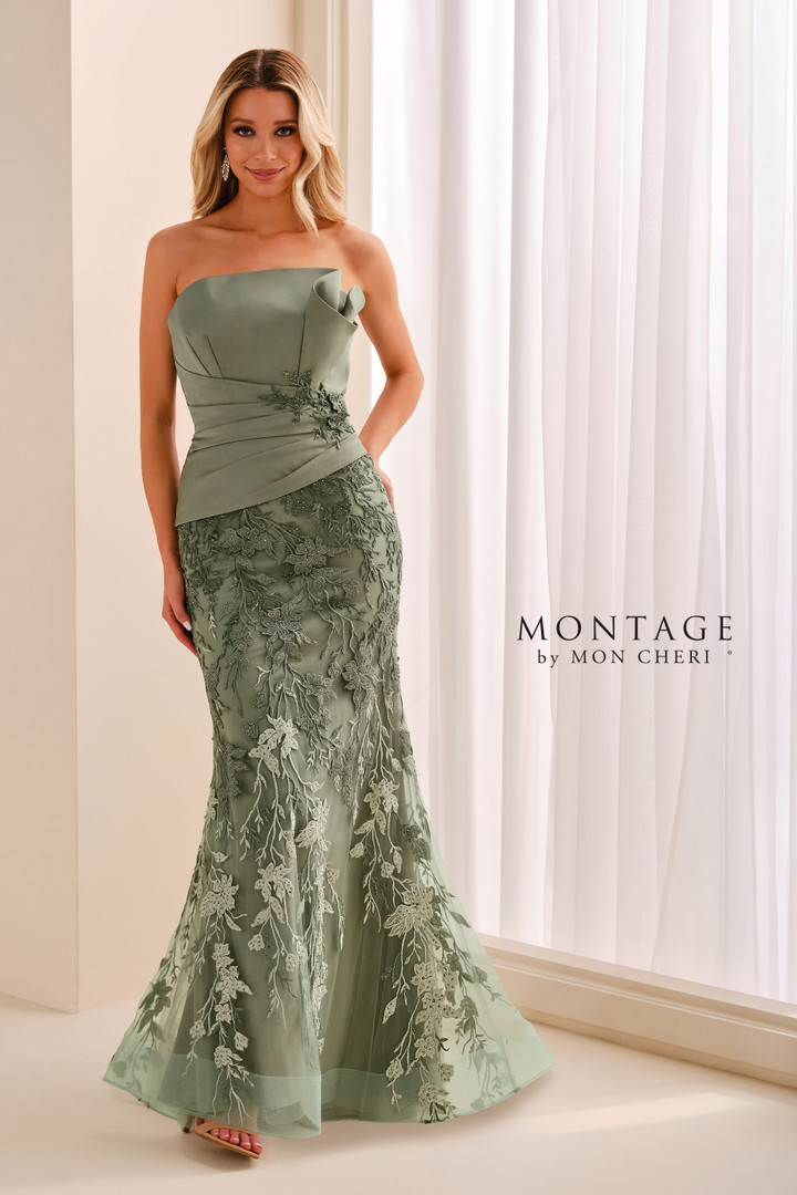 Montage by Mon Cheri M3217 Satin Mikado Tulle Strapless Gown