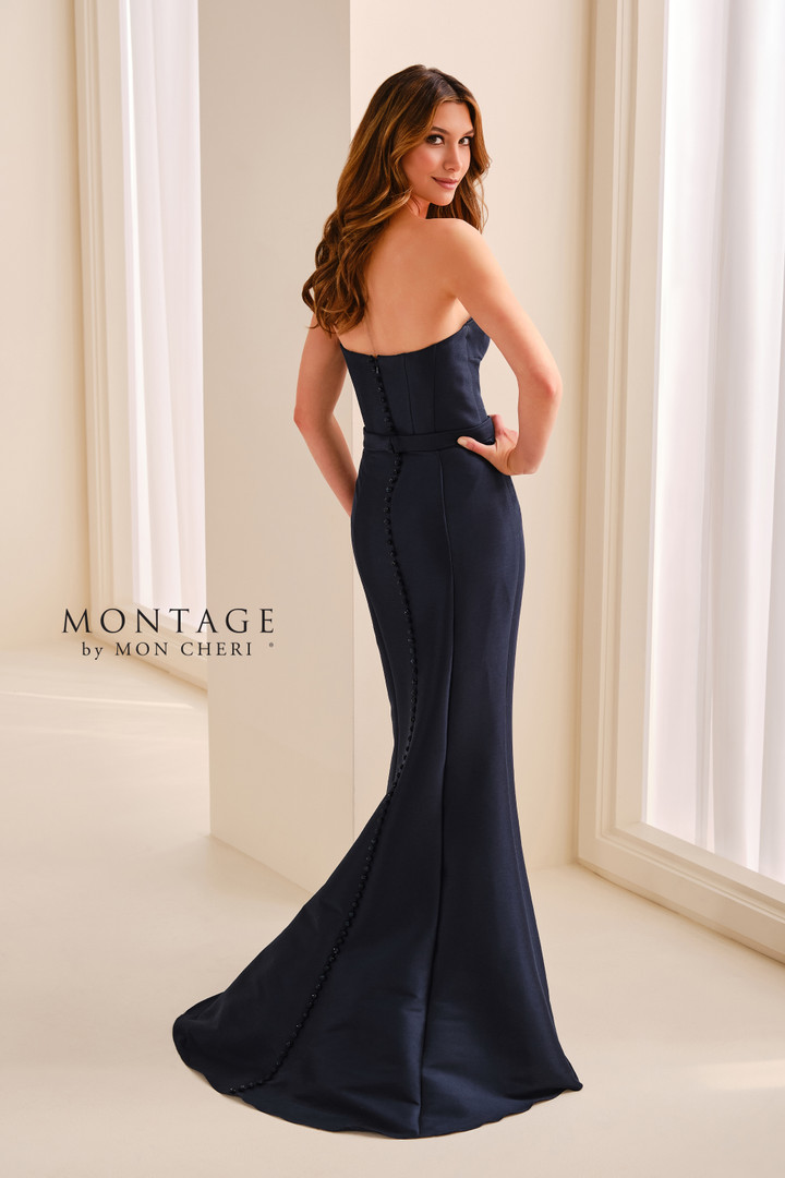 Montage by Mon Cheri M3219 Satin Beaded Strapless Long Gown