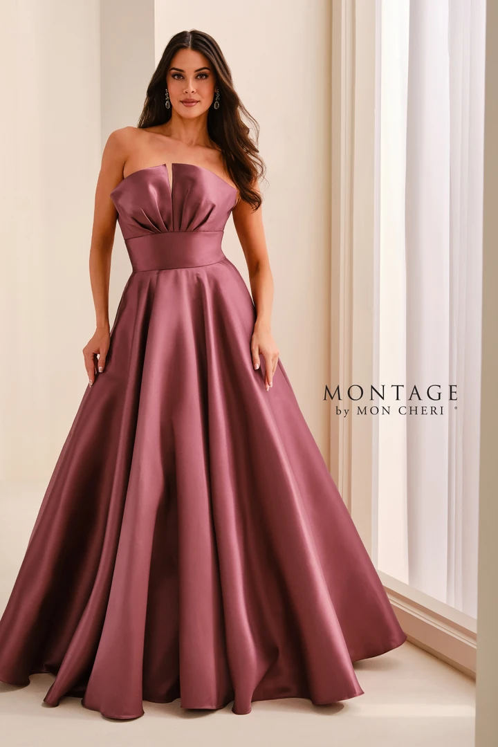 Montage by Mon Cheri M3226 Mikado Satin Strapless Prom Gown