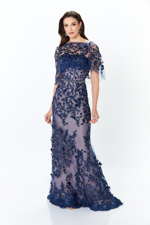 パーティードレス Contrast Bib Lace Silk Tunic Dress 118961_Navy_Nude_051__67864.