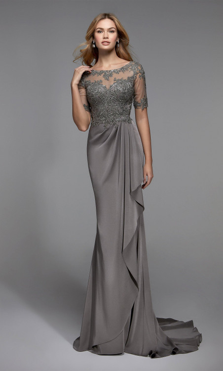 Shop Alyce Paris 27477 Illusion Neck Straight Long Crepe Dress