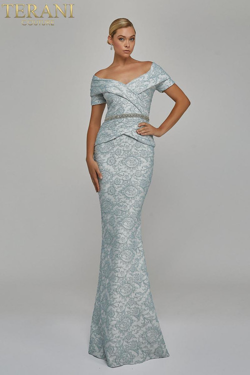Terani Couture 1921M0727 Pleated Mock Two-Piece Long Gown