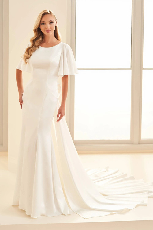 flutter sleeve wedding dress Modest With Sleeves Edda Christina Wu 28198 Lace Flutter