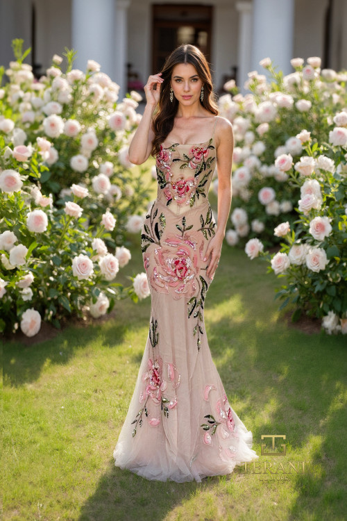 Terani Couture 261P6677 Tulle Embroidery Scoop Neck Gown