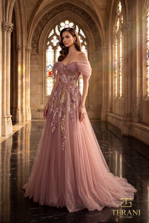 Rei☆Rei様　アルブラン イルミネイティングセット 　26-031 Terani Couture 262M7322 Beads Tulle Off-Shoulder A-Line Gown