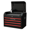 Premier™ Retro Style Topchest 4 Drawer - Black with Red Anodised Drawer Pulls