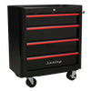 Premier™ Retro Style Rollcab 4 Drawer - Black with Red Anodised Drawer Pulls