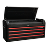 Premier™ Retro Style Wide Topchest 4 Drawer - Black with Red Anodised Drawer Pulls