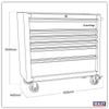 Premier™ Retro Style Wide Rollcab 6 Drawer - Black with Red Anodised Drawer Pulls