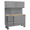 Premier™ Mobile Stainless Steel Tool Cabinet 10 Drawer with Backboard & 2 Wall Cupboards