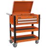 Superline PRO® Heavy-Duty Mobile Tool & Parts Trolley with Lockable Top & 2 Drawers - Orange